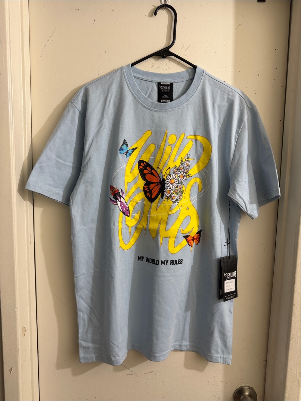 Light Blue Short-Sleeve Kids Tee with Butterfly Graphic